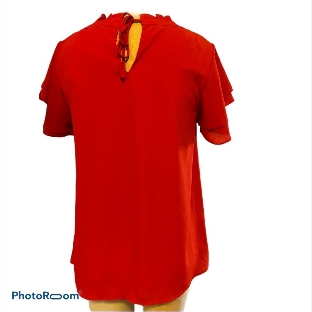 NWT Badley Mischka Red Blouse Ruffle Sleeves Size Small - Picture 2 of 7